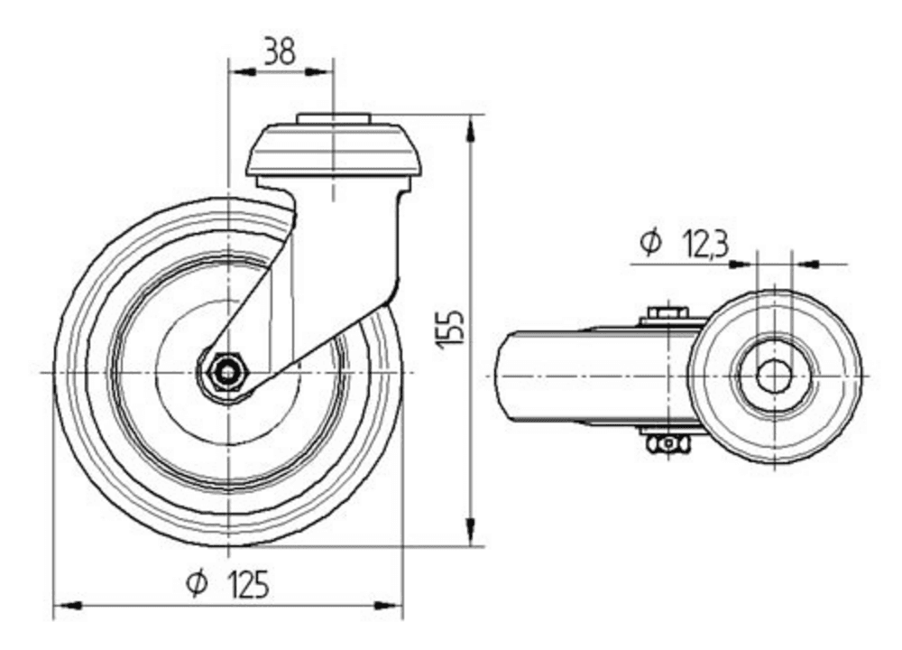 Περιστρεφόμενη ρόδα, Ø125mm, Γαλβανιζέ - 3