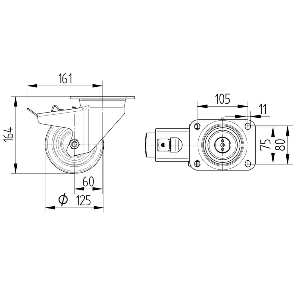 Swivel castor with total lock 125 mm - 4