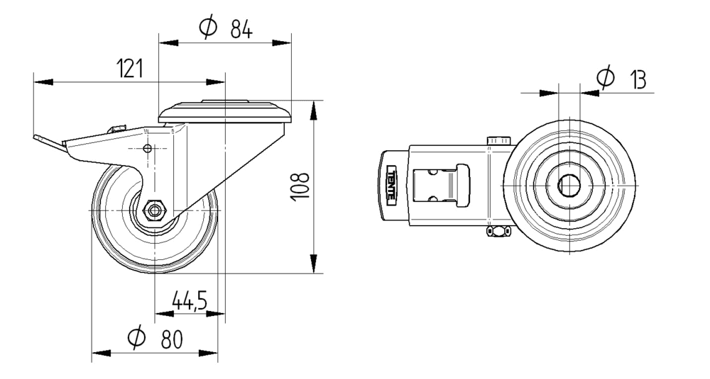 Swivel castor with total lock 80 mm - 3