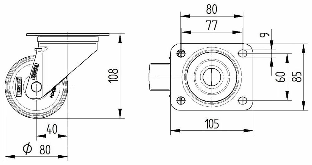Swivel castor 80 mm - 3