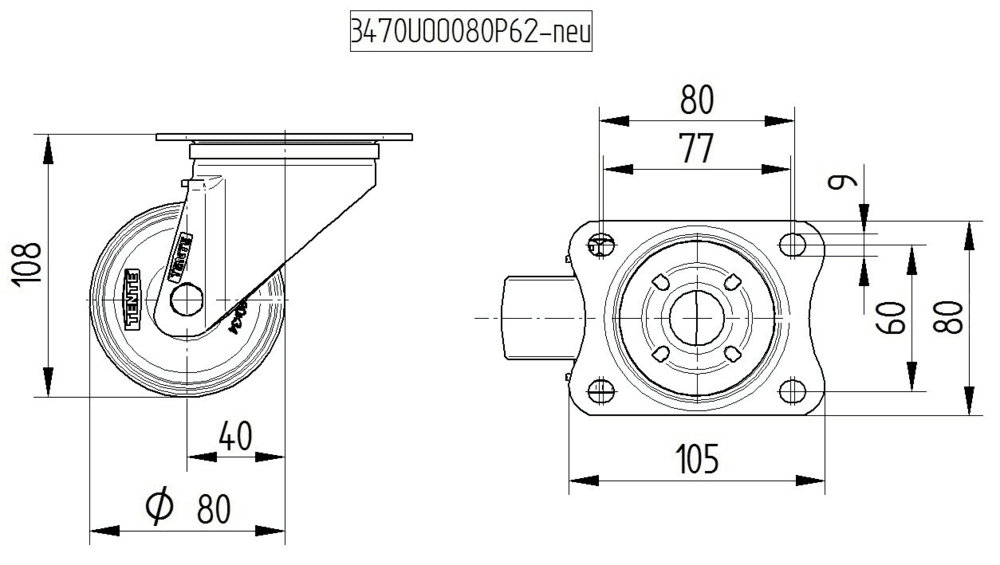 Περιστρεφόμενη ρόδα, Ø80mm - 4