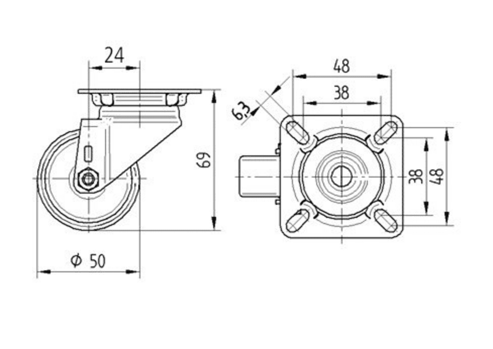 Περιστρεφόμενη ρόδα, Ø50mm - 4