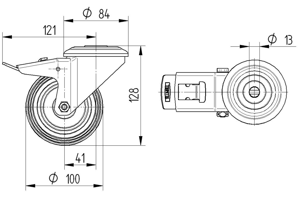 Περιστρεφόμενη ρόδα με φρένο, Ø100mm - 3